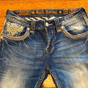 MENS ROCK REVIVAL JEANS, 32” WAIST, 30”INSEAM, SLIM BOOT